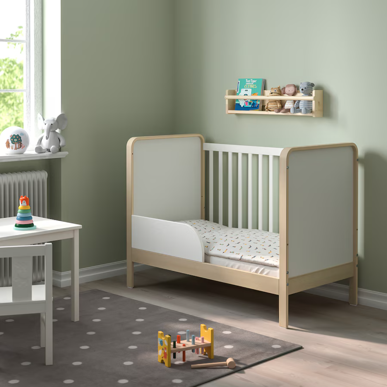 ALSKVARD Cot, birch/white, 60x120 cm