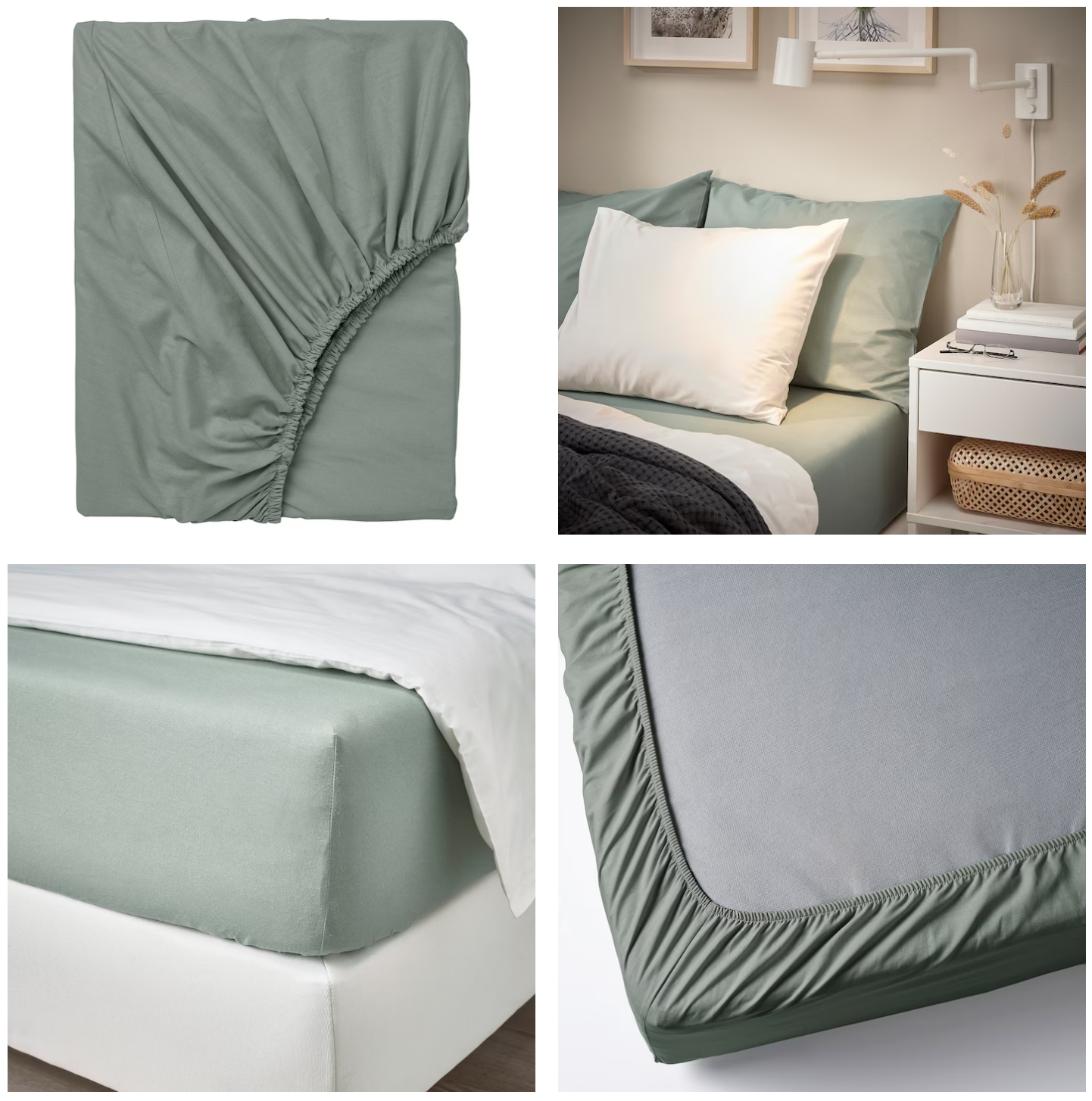 DVALA Fitted sheet, grey-green, 180x200 cm KING