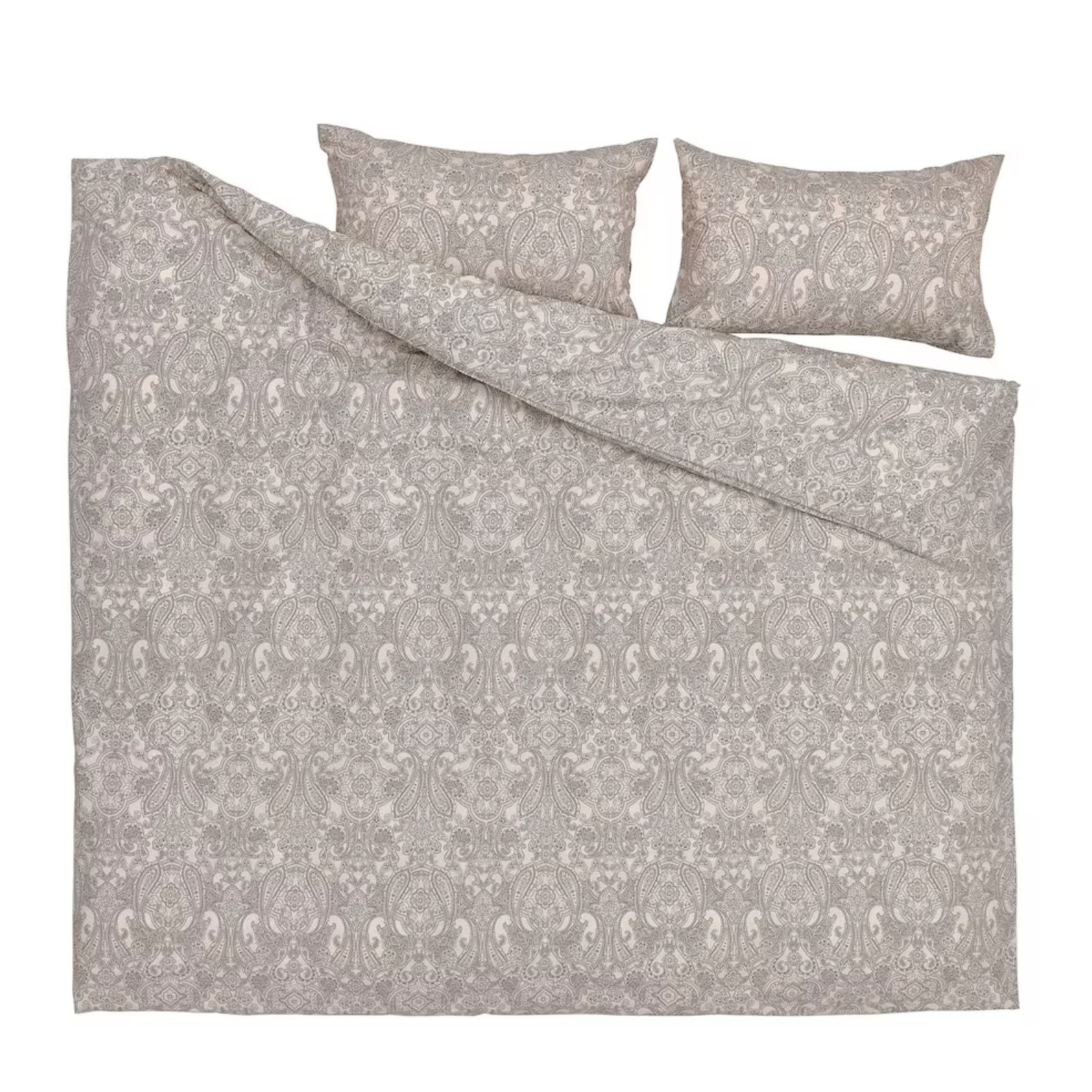 JATTEVALLMO Duvet cover and 2 pillowcases, beige/dark grey, 240x220/50x80 cm