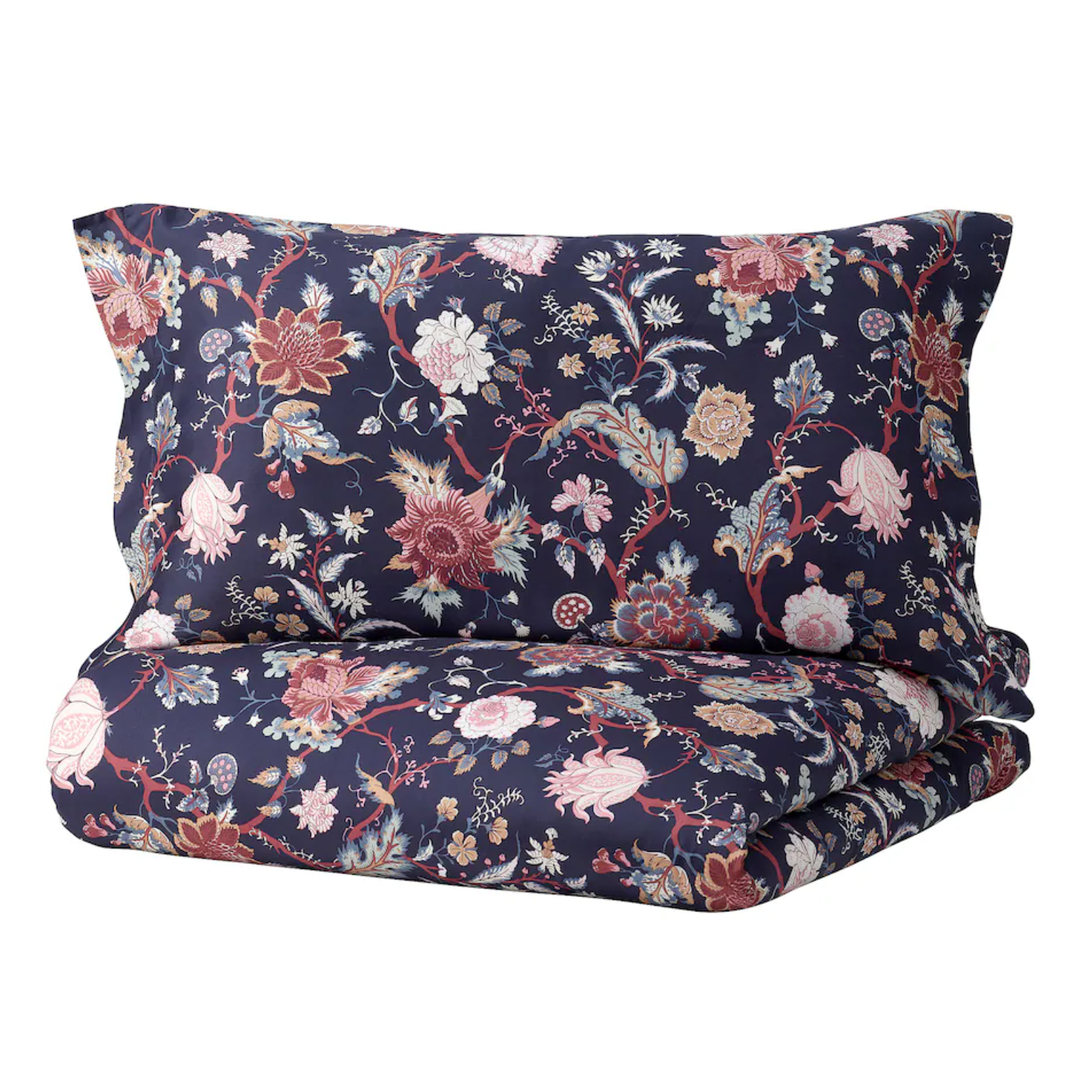 NASSELKLOCKA Duvet cover and pillowcase, dark blue/multicolour