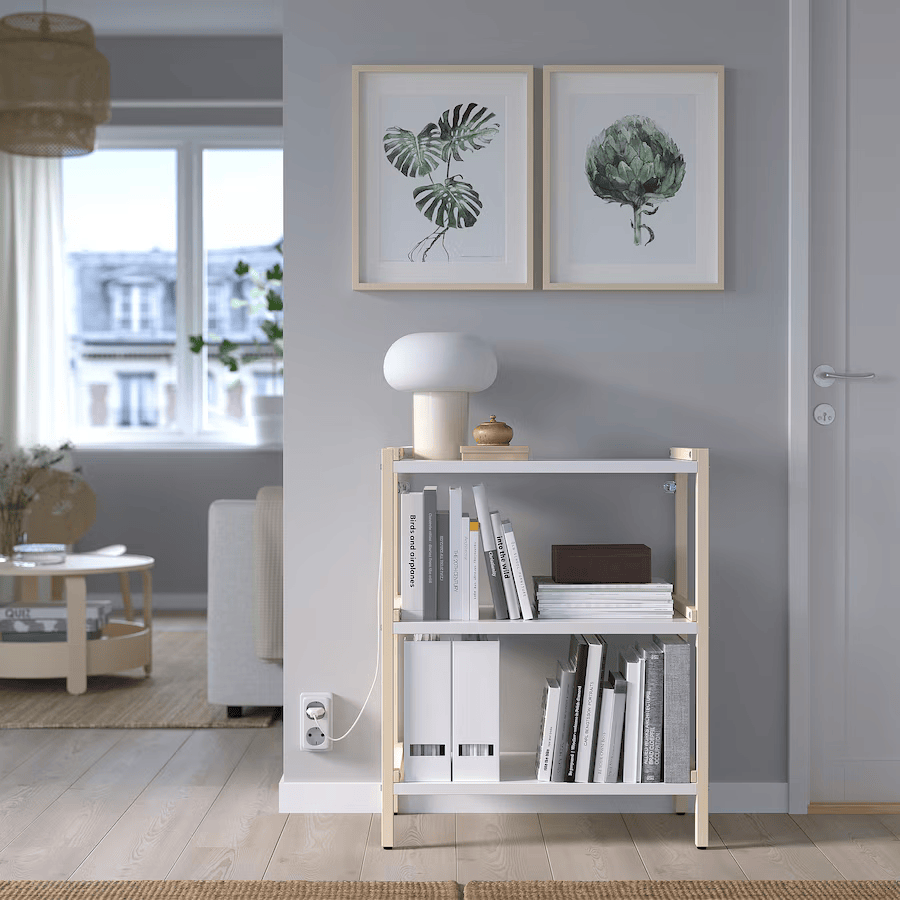EKENABBEN Open shelving unit, aspen/white, 70x34x86 cm