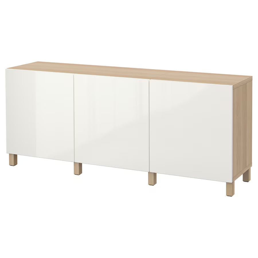 BESTA Storage combination with doors, white stained oak effect/Selsviken, 180x42x74 cm