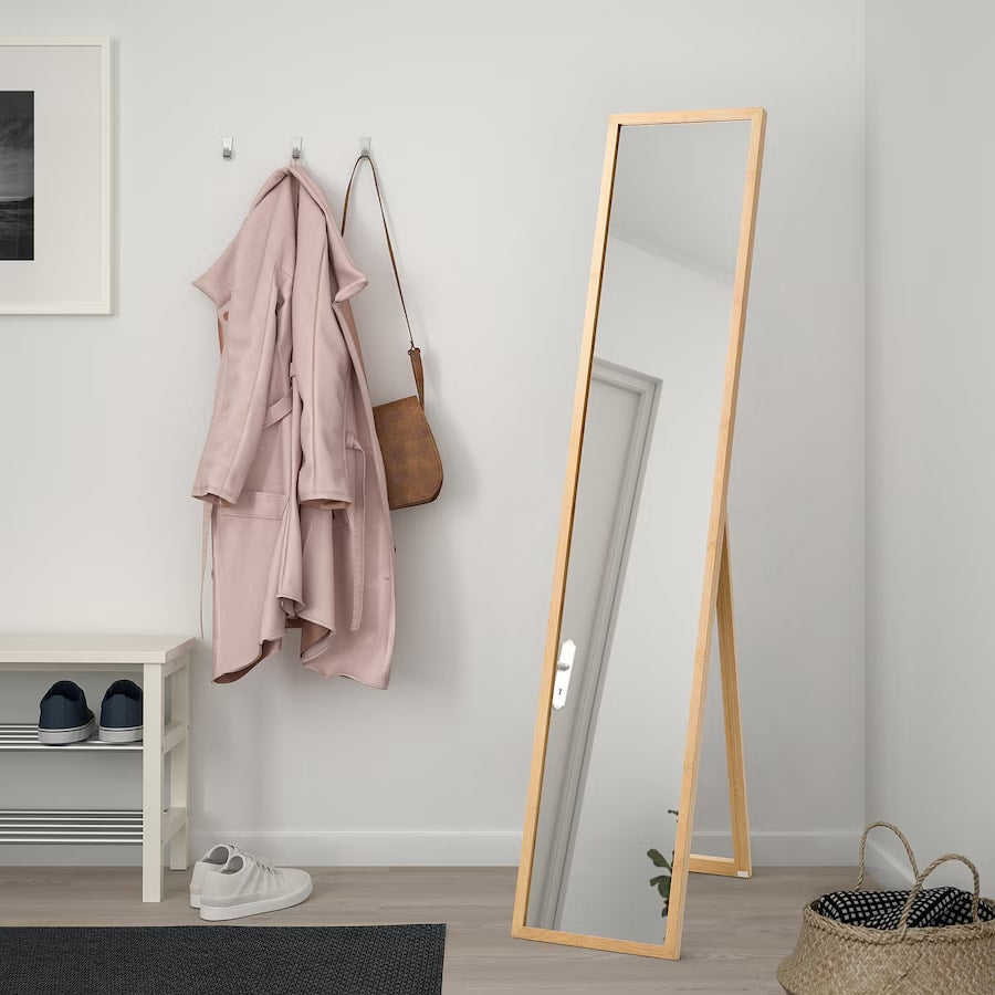 VARSNAS Standing mirror, bamboo, 30x150 cm