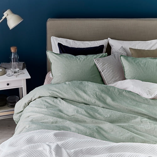 BERGPALM Duvet cover and 2 pillowcases, green/stripe, 200x200/50x80 cm
