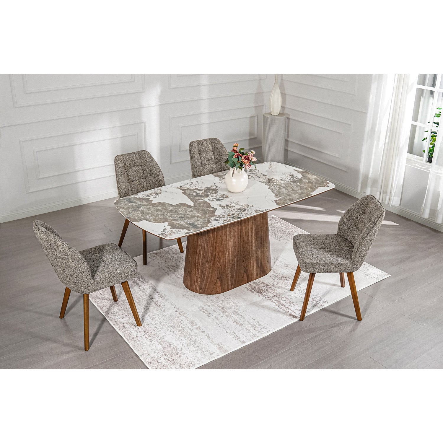 VIGORA dining table, walnut/marble top, 90x180 cm
