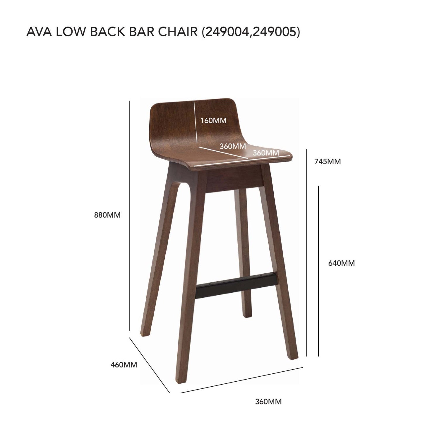 AVA Low Back Bar Chair, 74 cm