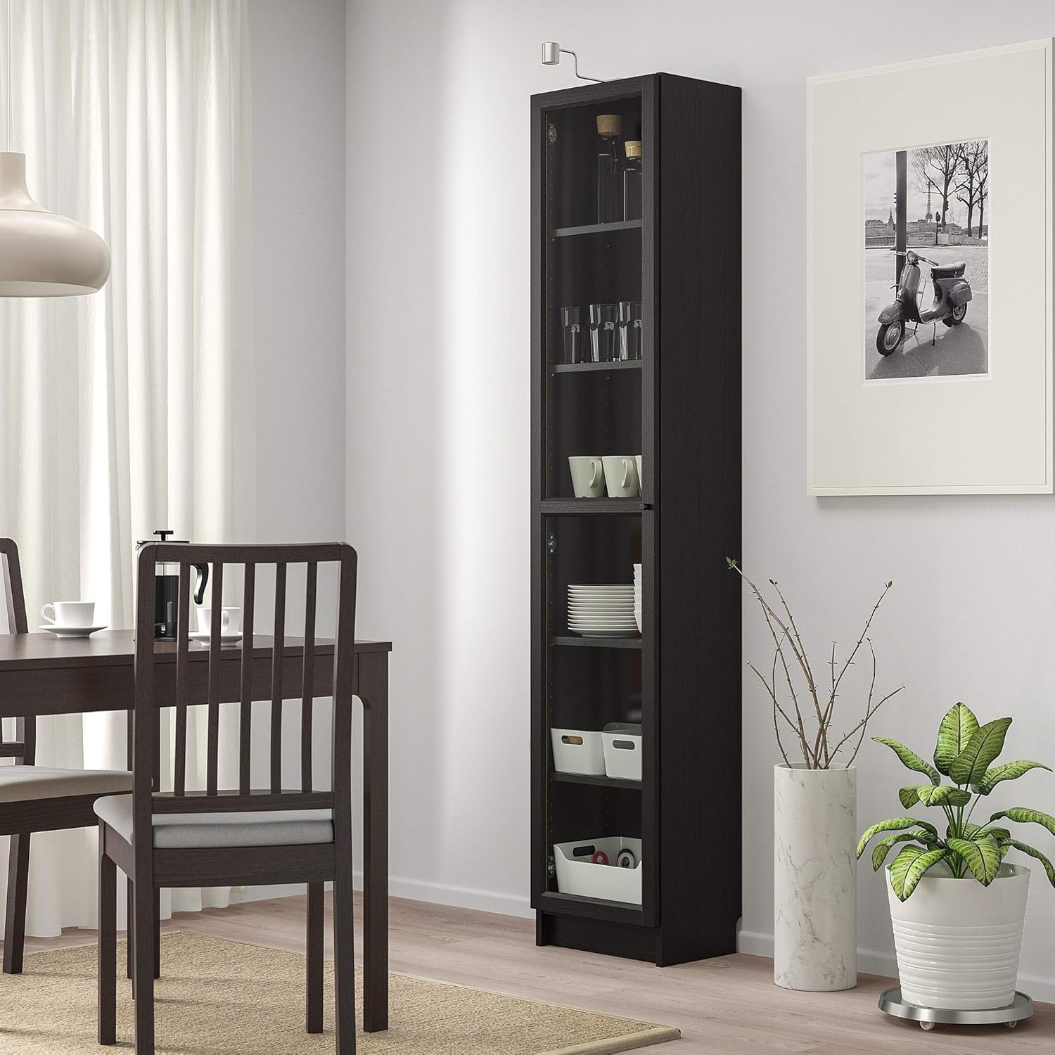 BILLY / OXBERG Bookcase with glass door, black oak effect, 40x30x202 cm