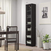 BILLY / OXBERG Bookcase with glass door, black oak effect, 40x30x202 cm