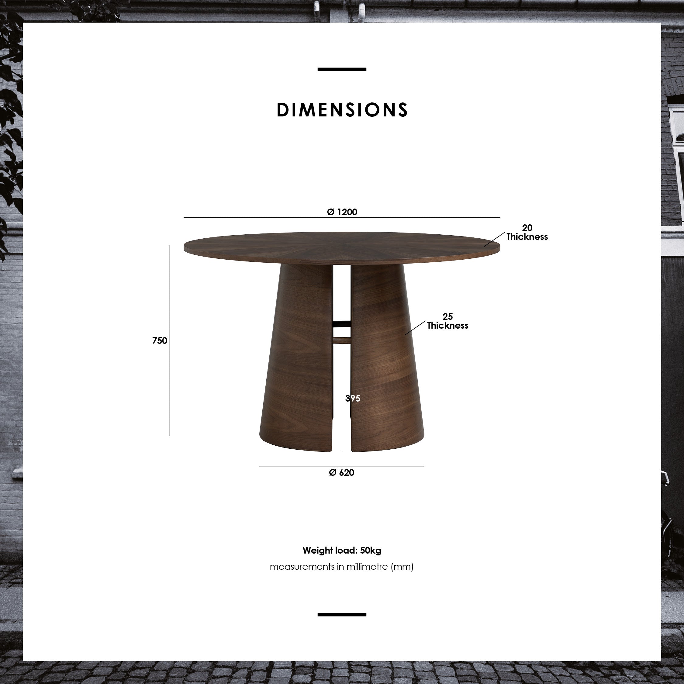 OKARA Dining table, walnut, 120 cm