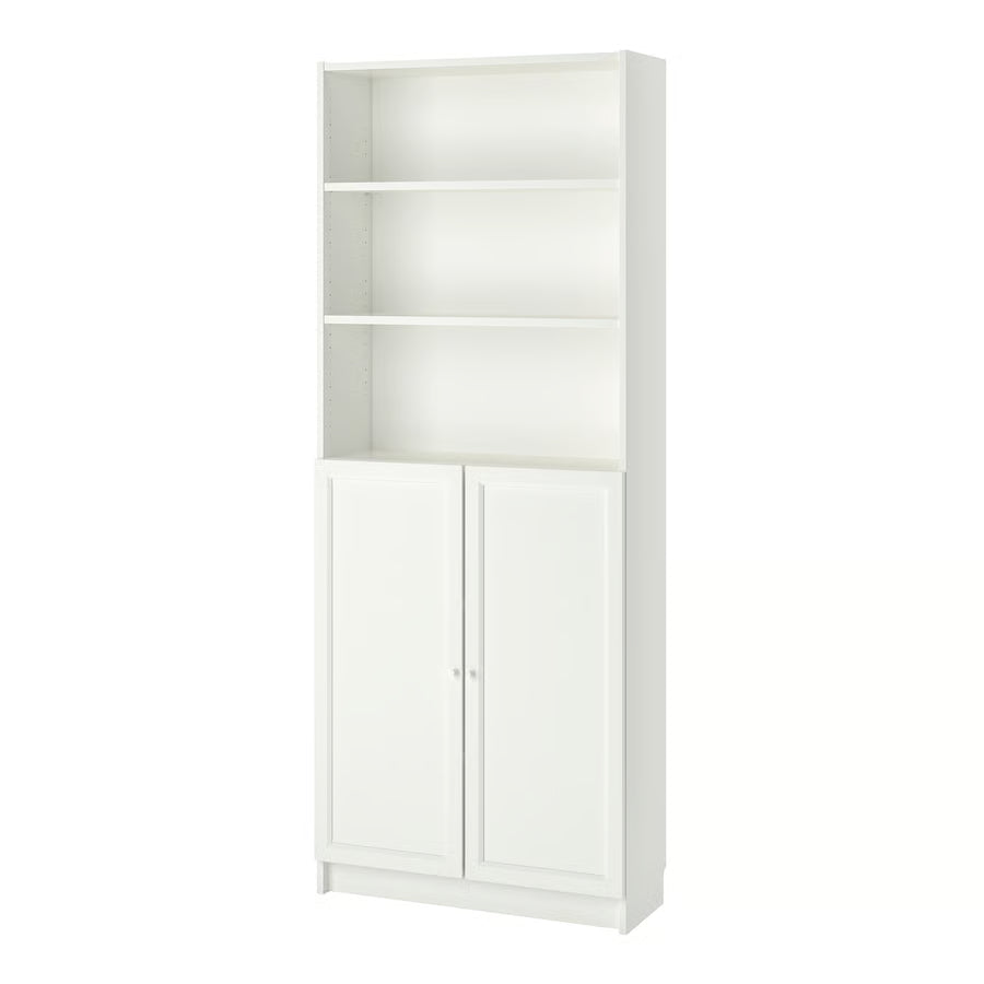 BILLY / OXBERG Bookcase with doors, white, 80x30x202 cm