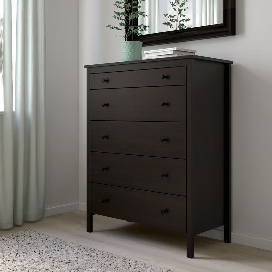KOPPANG Chest of 5 drawers, black-brown, 90x44x114 cm