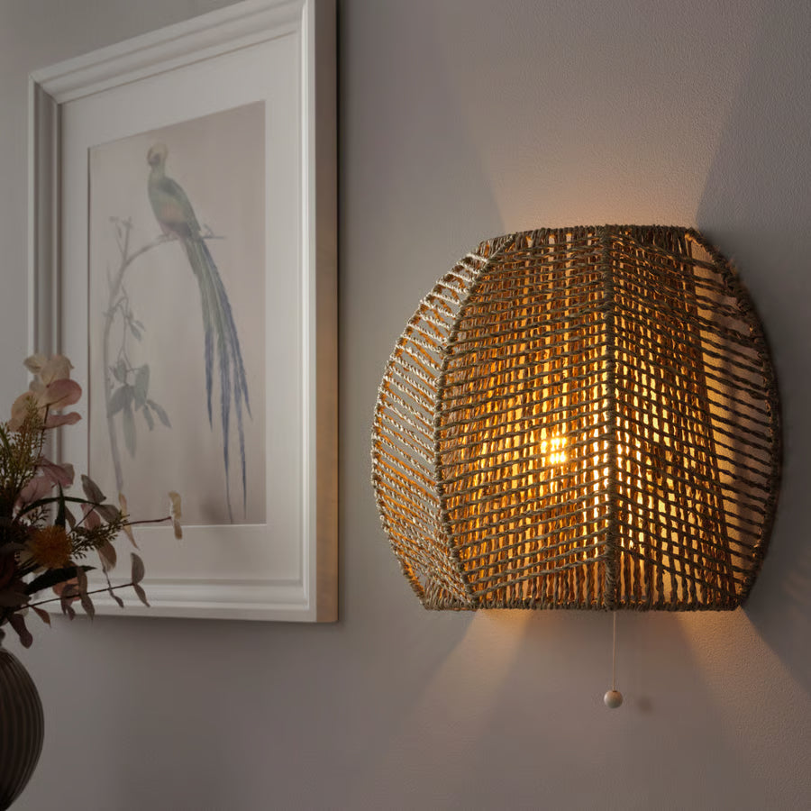 MANALG Wall lamp, wired-in installation, sedge/handmade