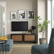 BESTA TV bench, black-brown Studsviken, 120x42x48 cm
