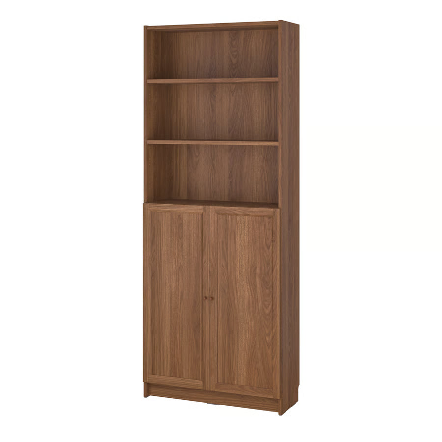 BILLY / OXBERG Bookcase with doors, brown walnut effect, 80x30x202 cm