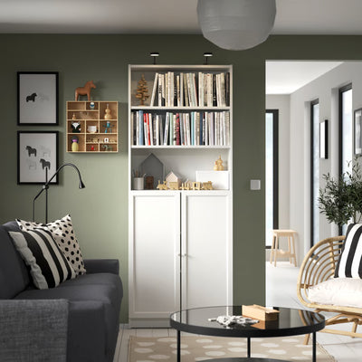 BILLY / OXBERG Bookcase with doors, white, 80x30x202 cm