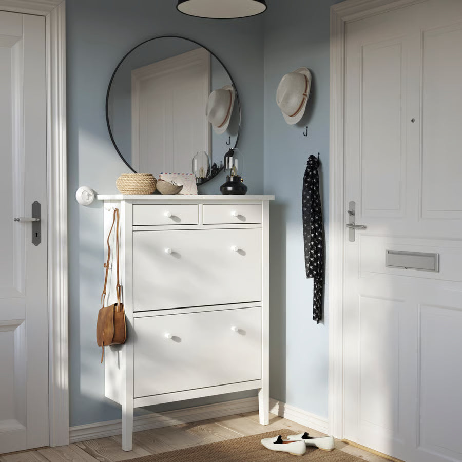 GULLABERG Shoe cabinet with 2 compartments, white, 88x30x122 cm