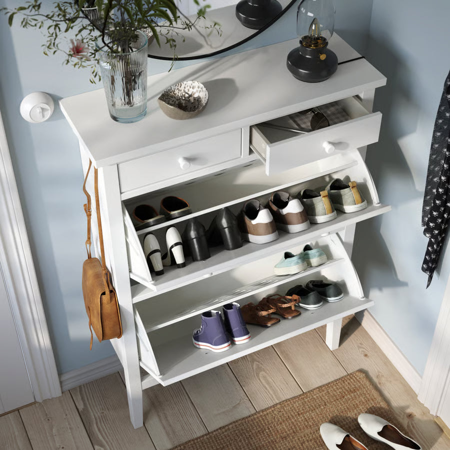 GULLABERG Shoe cabinet with 2 compartments, white, 88x30x122 cm