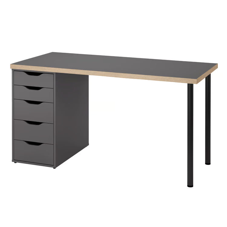 LAGKAPTEN / ALEX Desk, grey/wood effect, 140x60 cm