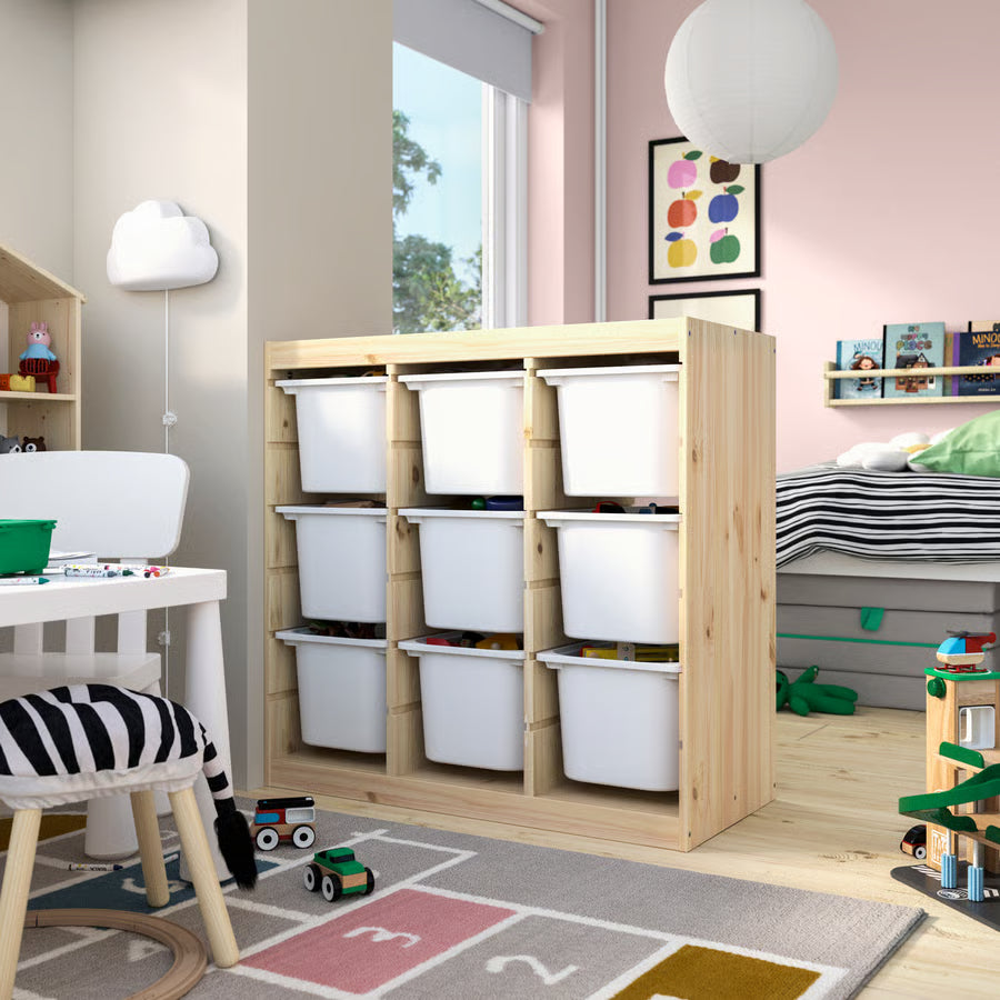 TROFAST Storage combination with boxes, stained pine, 93x44x91 cm