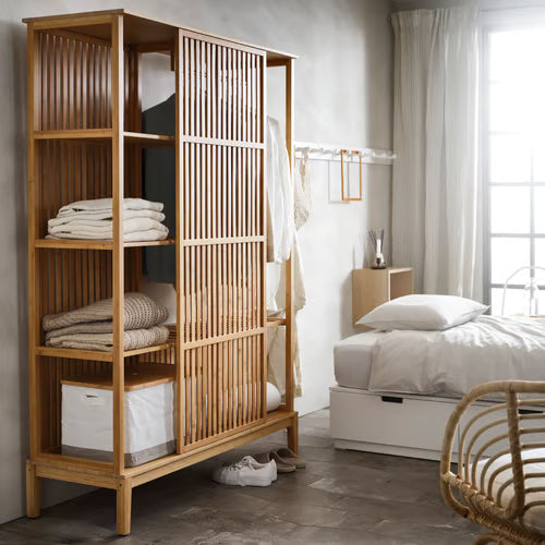 NORDKISA Open wardrobe with sliding door, bamboo, 120x186 cm