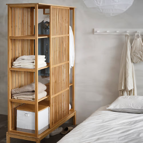 NORDKISA Open wardrobe with sliding door, bamboo, 120x186 cm