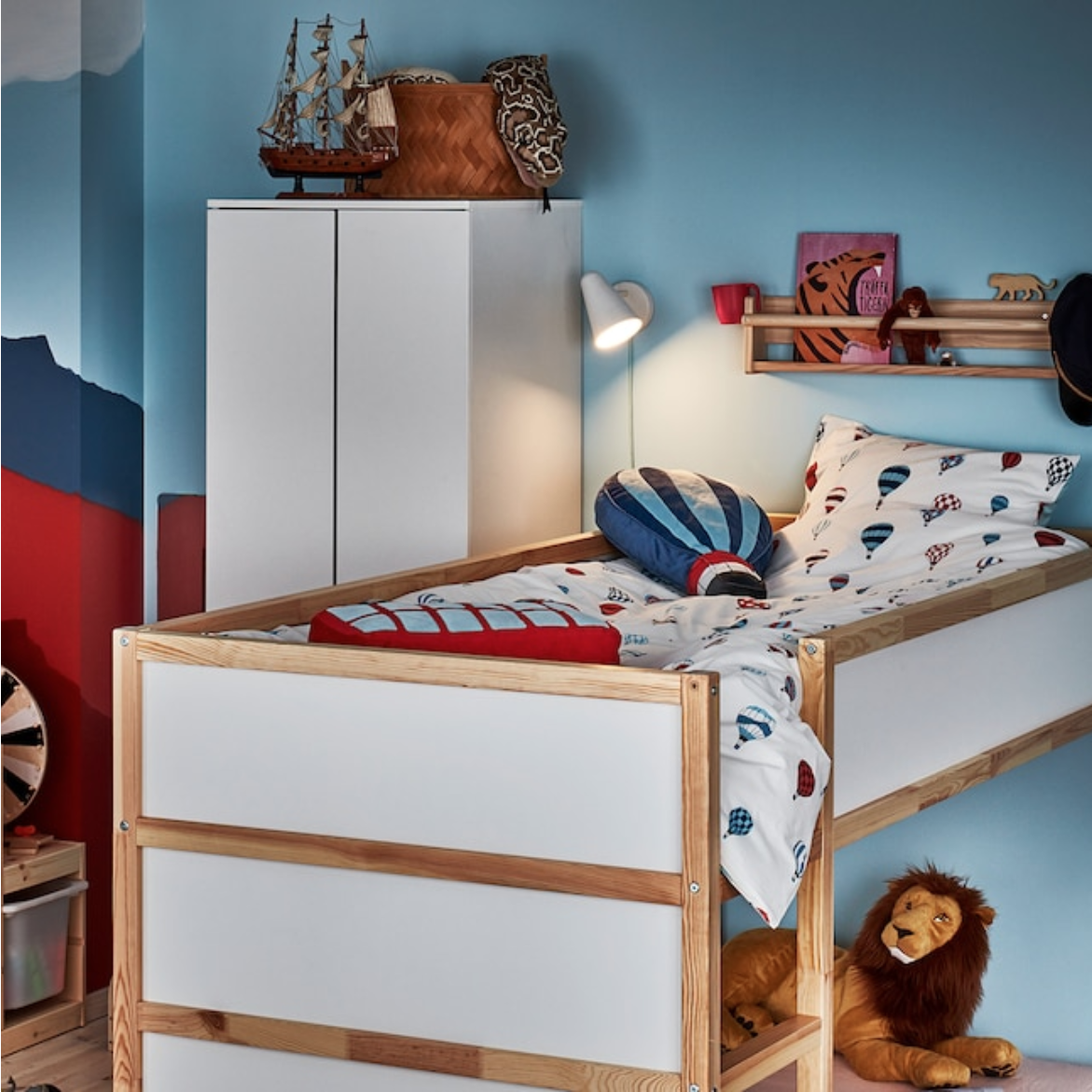 KURA Reversible bed, white/pine, 90x200 cm