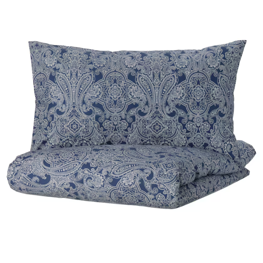 JATTEVALLMO Duvet cover and 2 pillowcases, dark blue/white