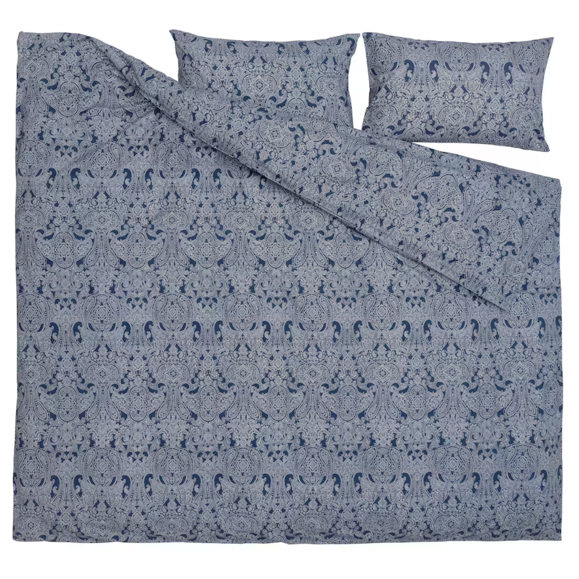 JATTEVALLMO Duvet cover and 2 pillowcases, dark blue/white