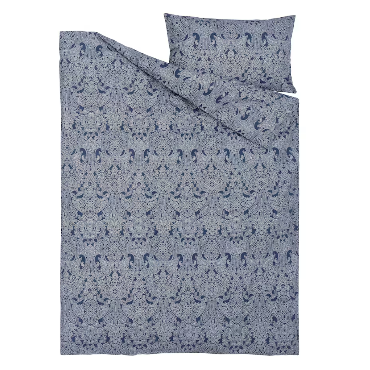 JATTEVALLMO Duvet cover and 2 pillowcases, dark blue/white