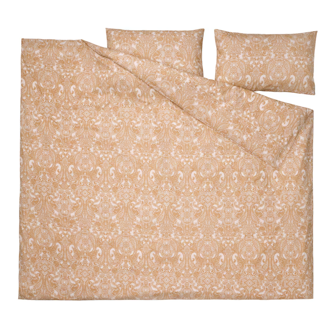 JATTEVALLMO Duvet cover and 2 pillowcases, yellow/white, 240x220/50x80 cm