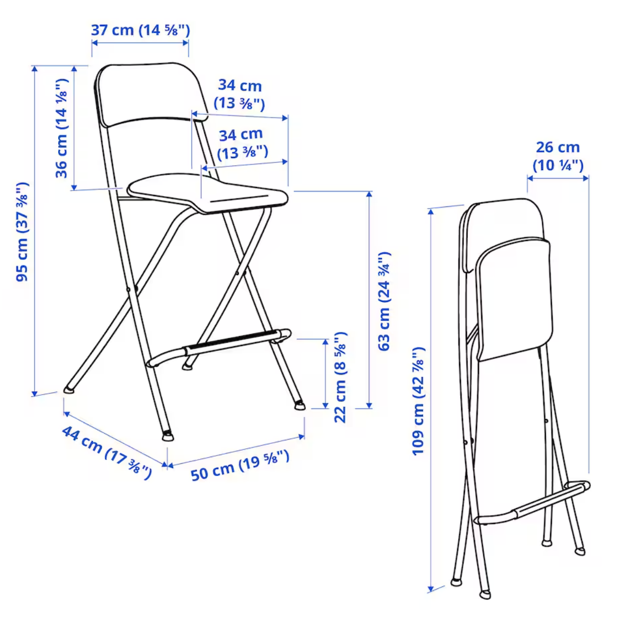 FRANKLIN Bar stool with backrest, foldable, white/white, 63 cm