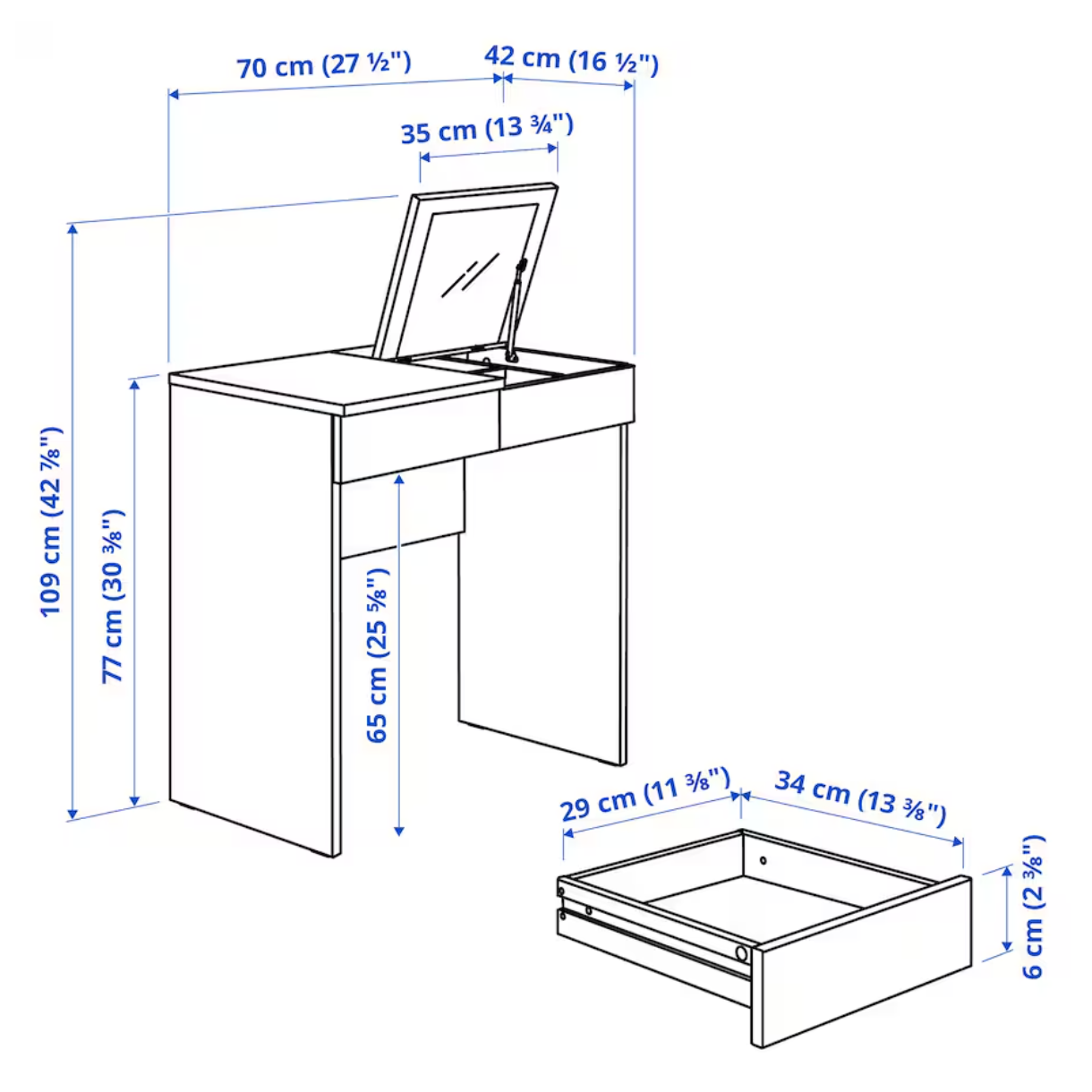 BRIMNES Dressing table, white, 70x42 cm