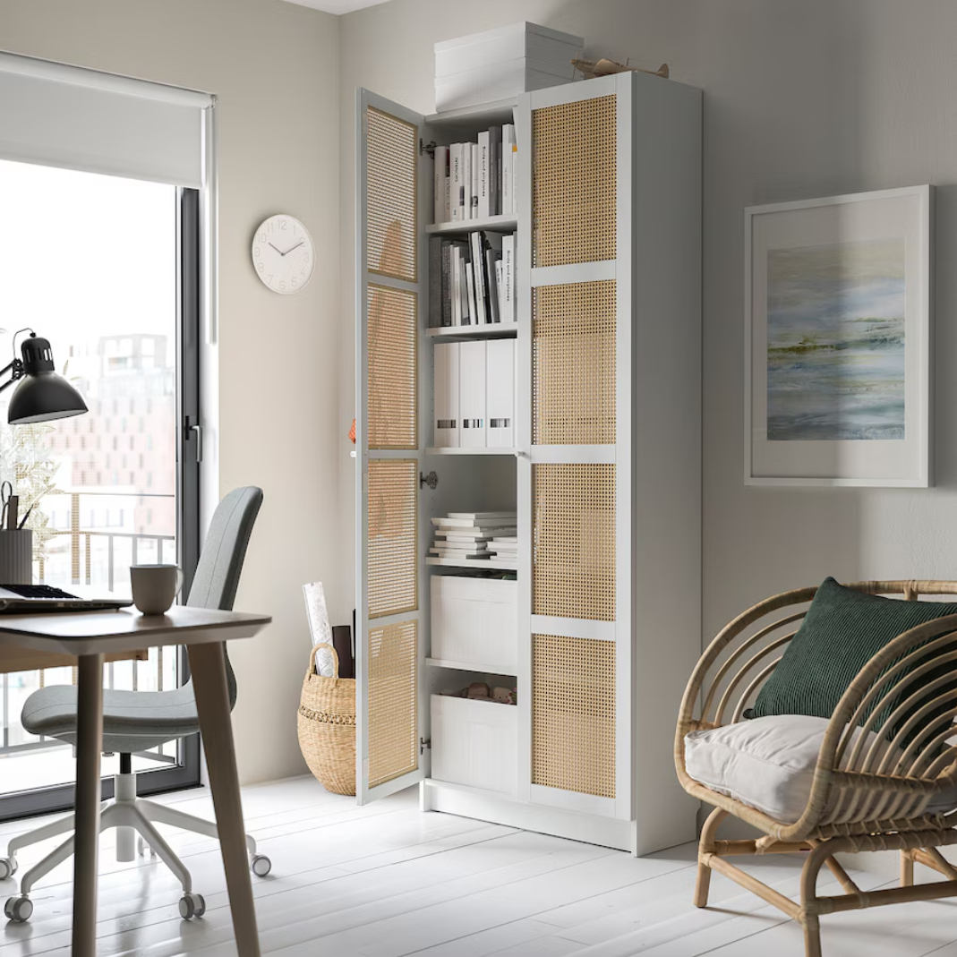 BILLY / HÖGADAL Bookcase with doors, white, 80x30x202 cm