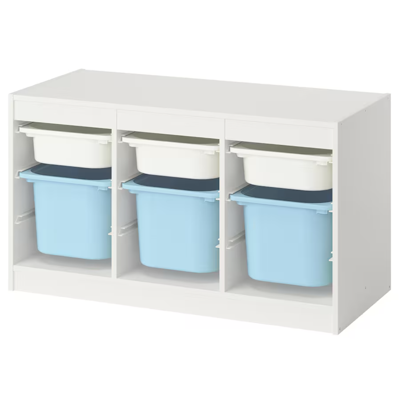 TROFAST Storage combination with boxes, white white/light blue, 99x44x56 cm