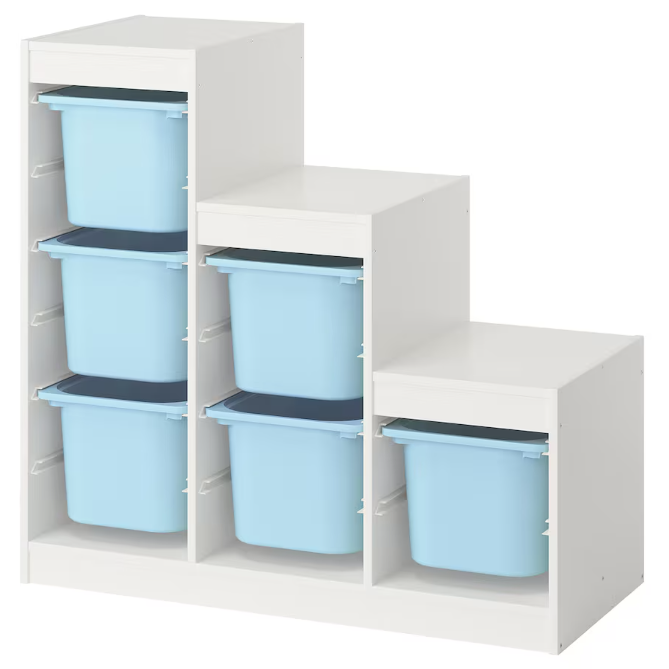 TROFAST Storage combination with boxes, white/light blue, 99x44x95 cm