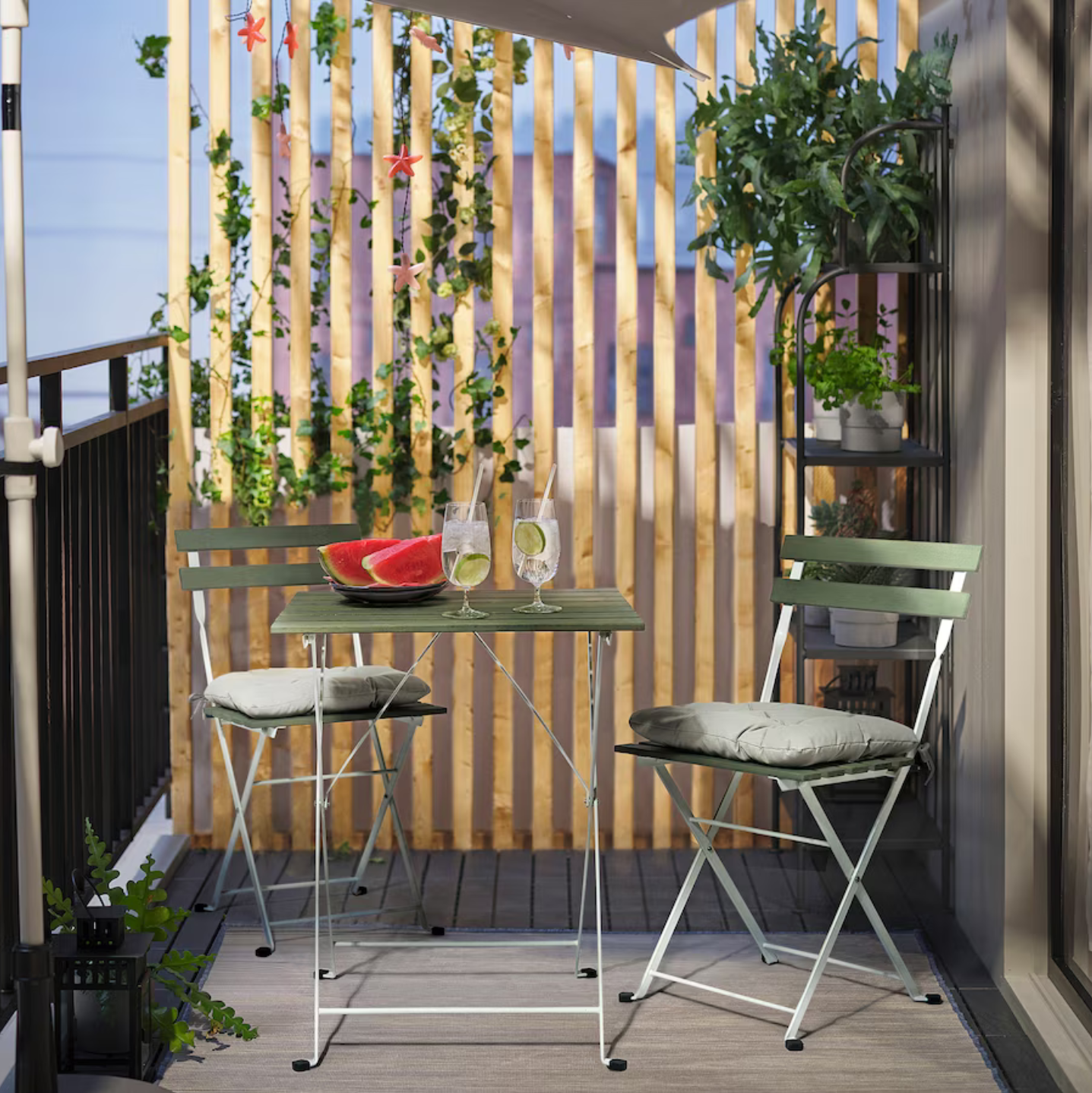 TARNO Table+2 chairs, outdoor, white/green
