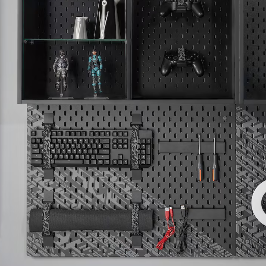 UPPSPEL Pegboard, black, 76x56 cm (4p accessories set)