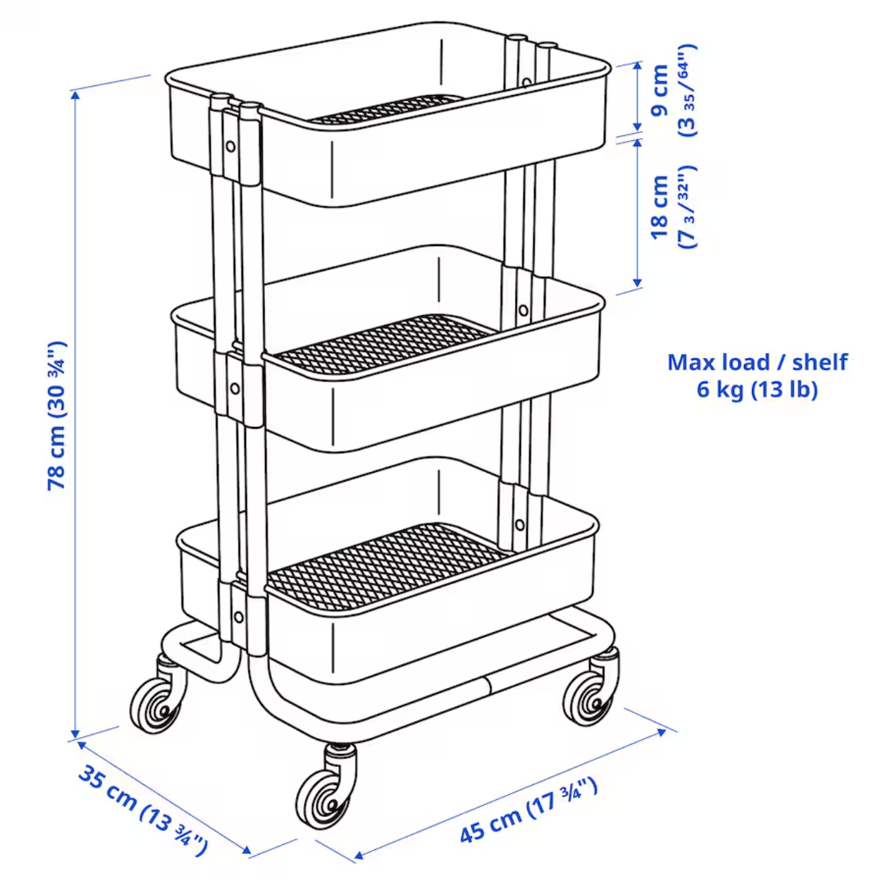 RASKOG Trolley, black, 35x45x78 cm