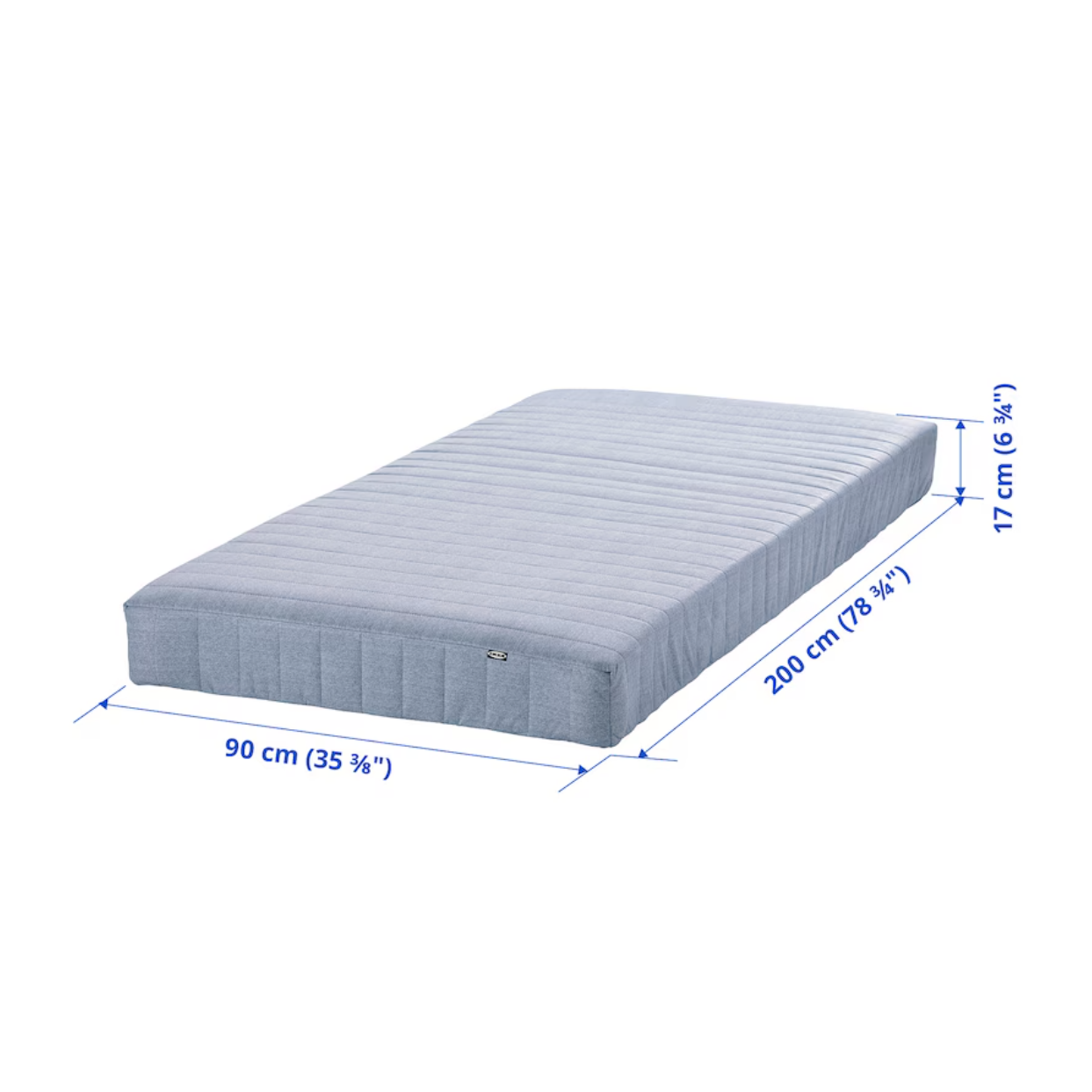VADSÖ Sprung mattress, extra firm/light blue, 90x200 cm
