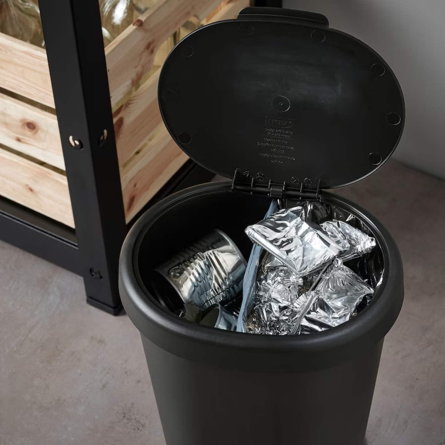 HOLASS Bin with lid, black, 8 l