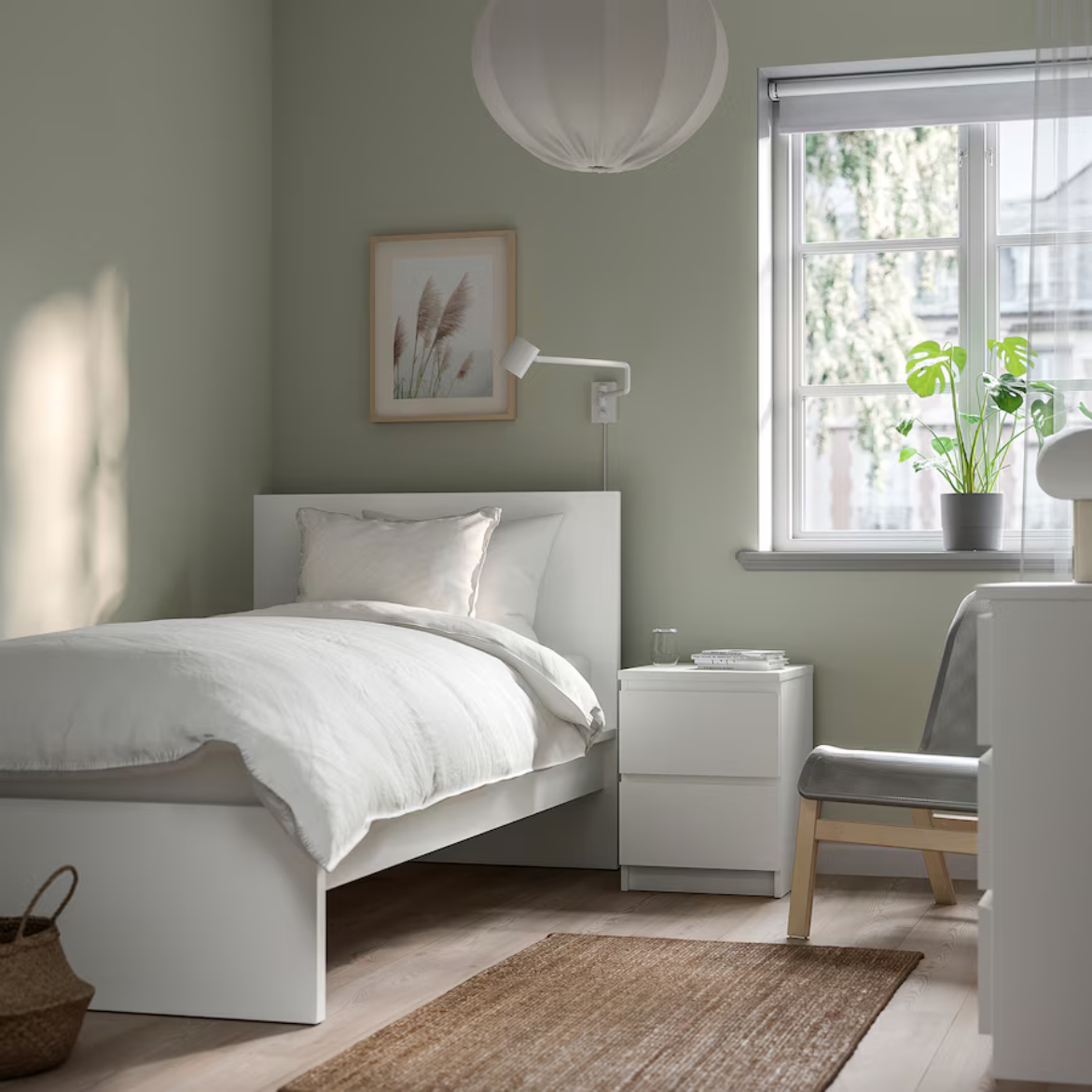 MALM Bed frame, high, white/Luröy, 90x200 cm