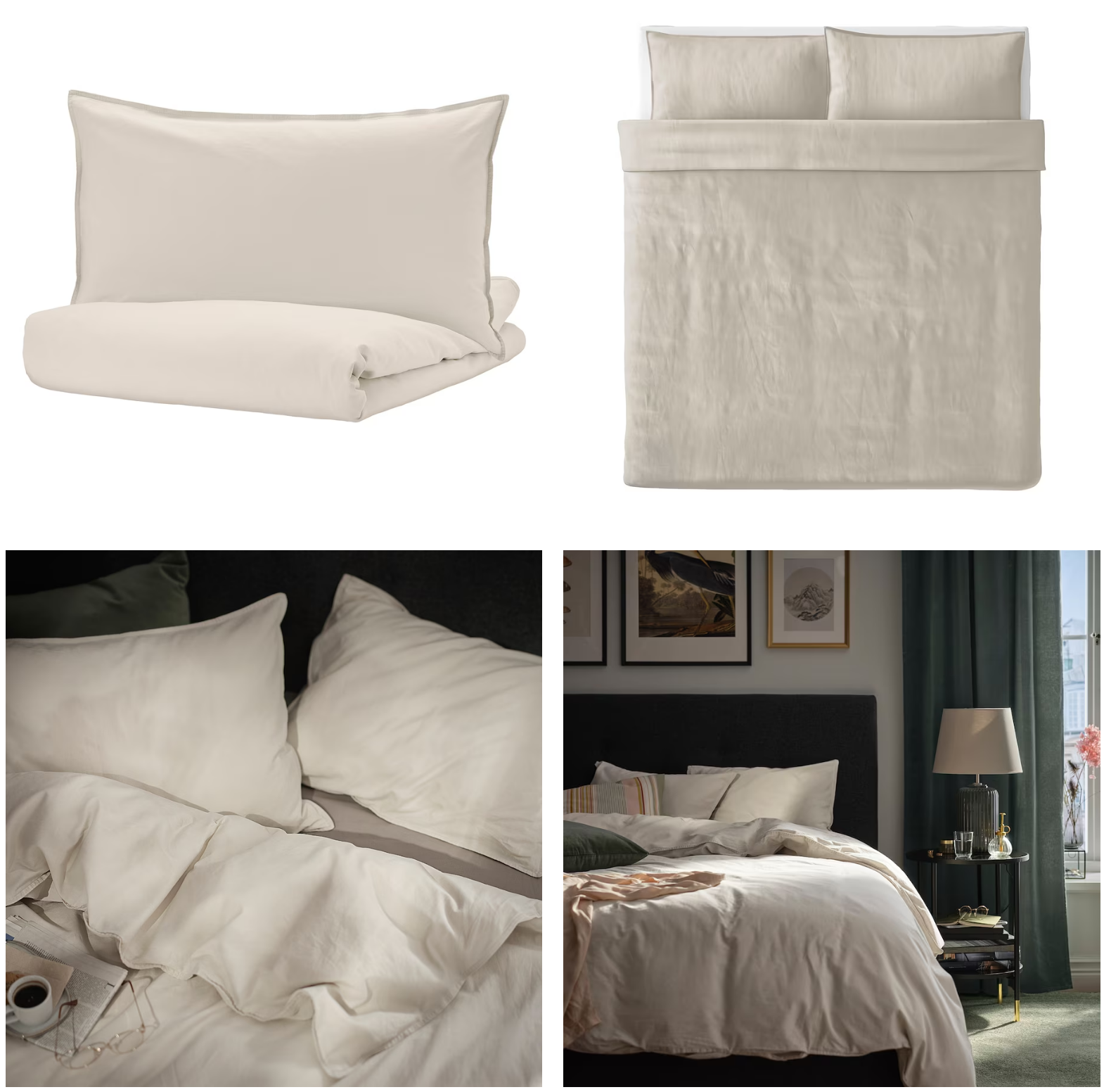 ANGSLILJA Duvet cover and 2 pillowcases, light grey-beige