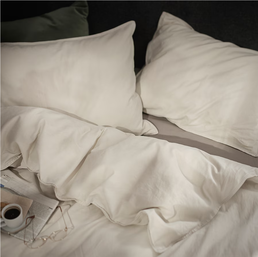 ANGSLILJA Duvet cover and 2 pillowcases, light grey-beige