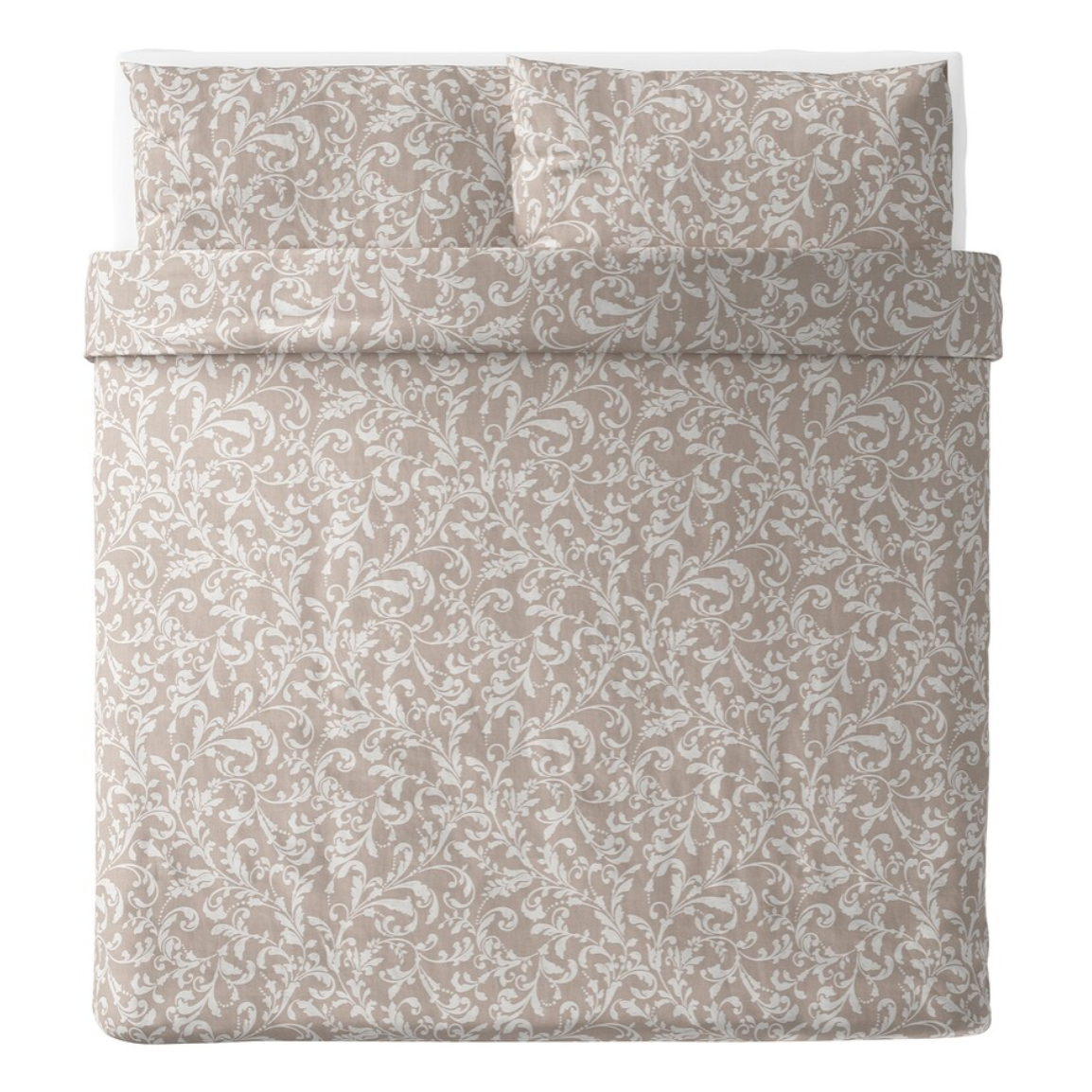 VARBRACKA Duvet cover and 4 pillowcases, beige/white, 200x200/50x60 cm