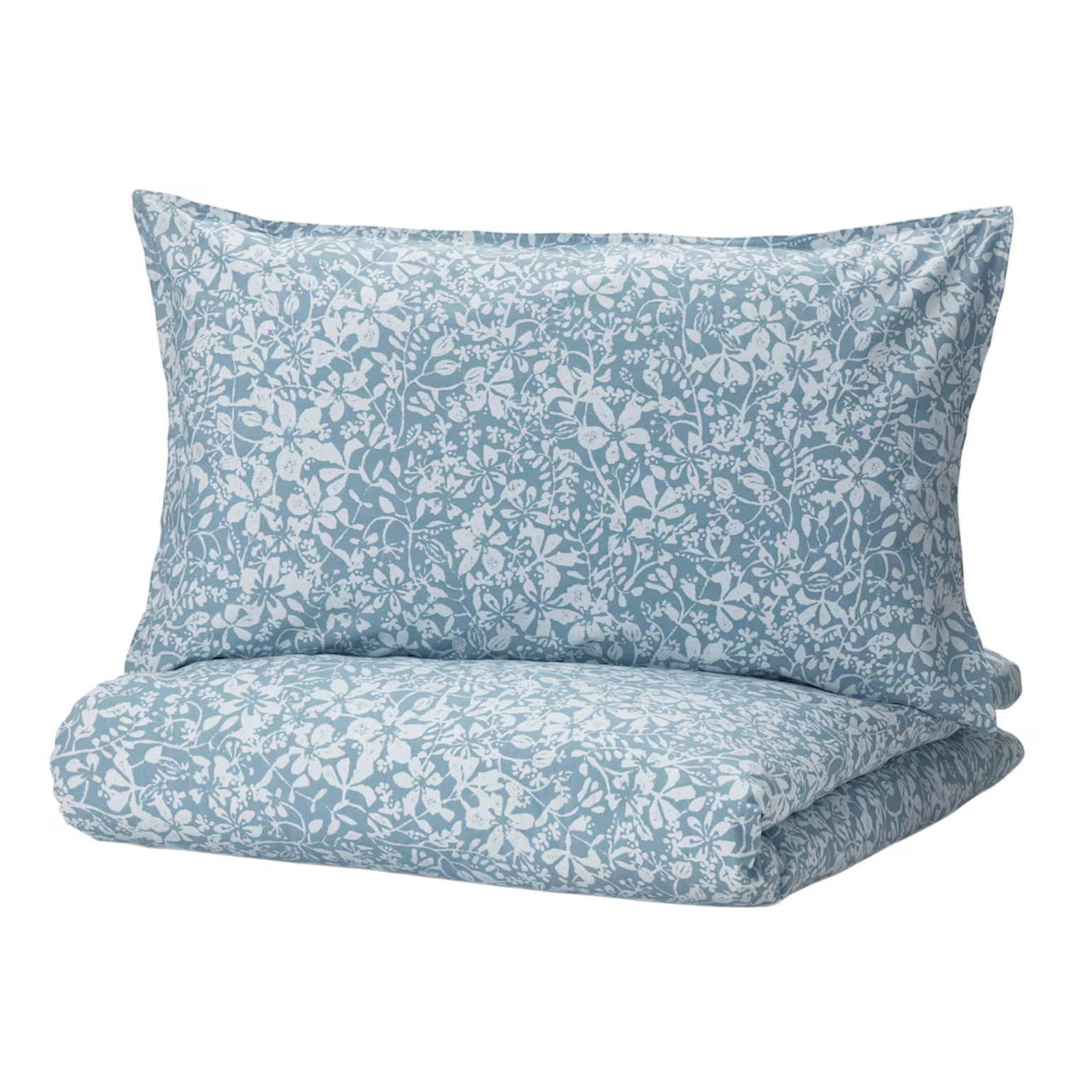 SOMMARSLOJA Duvet cover and 2 pillowcases, blue/floral pattern, 200x200/50x80 cm