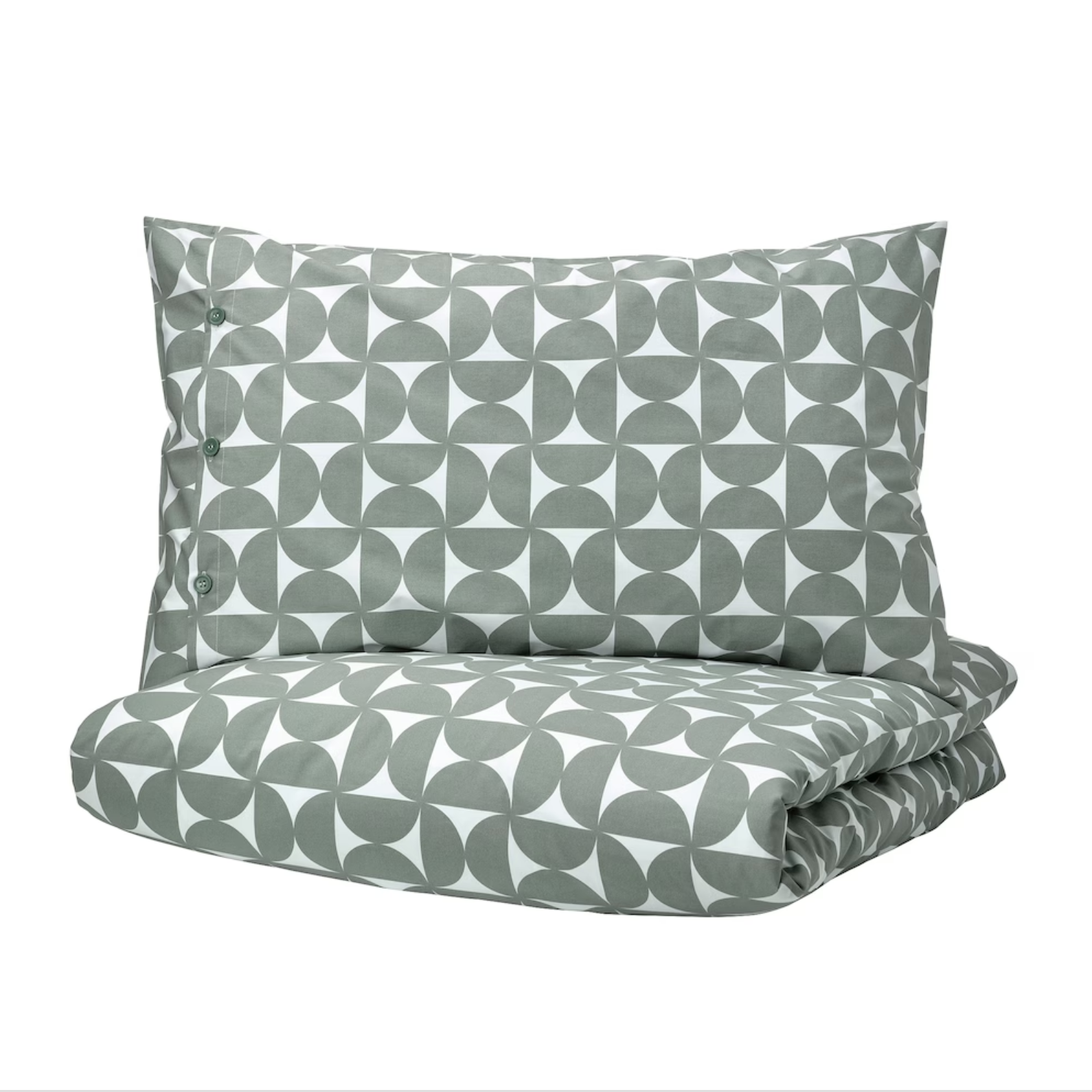 ANGSNEJLIKA Duvet cover and 2 pillowcases, grey/green, 240x220/50x80 cm