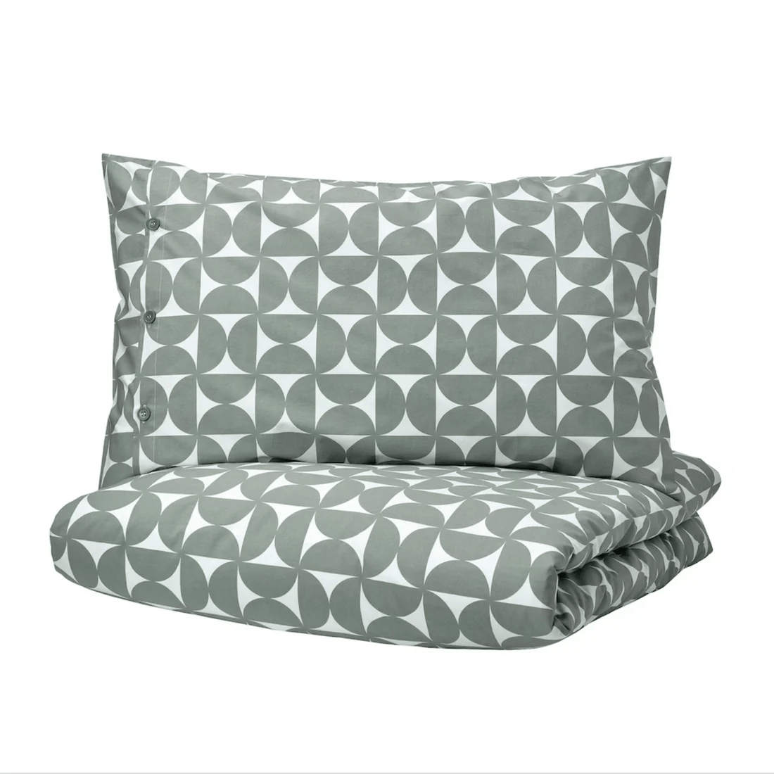 ANGSNEJLIKA Duvet cover pillowcases, grey/green, 150x200/50x80 cm