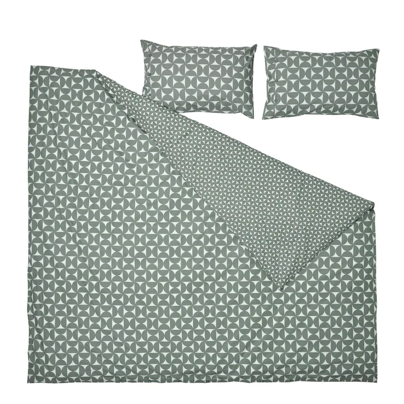 ANGSNEJLIKA Duvet cover and 2 pillowcases, grey/green, 240x220/50x80 cm