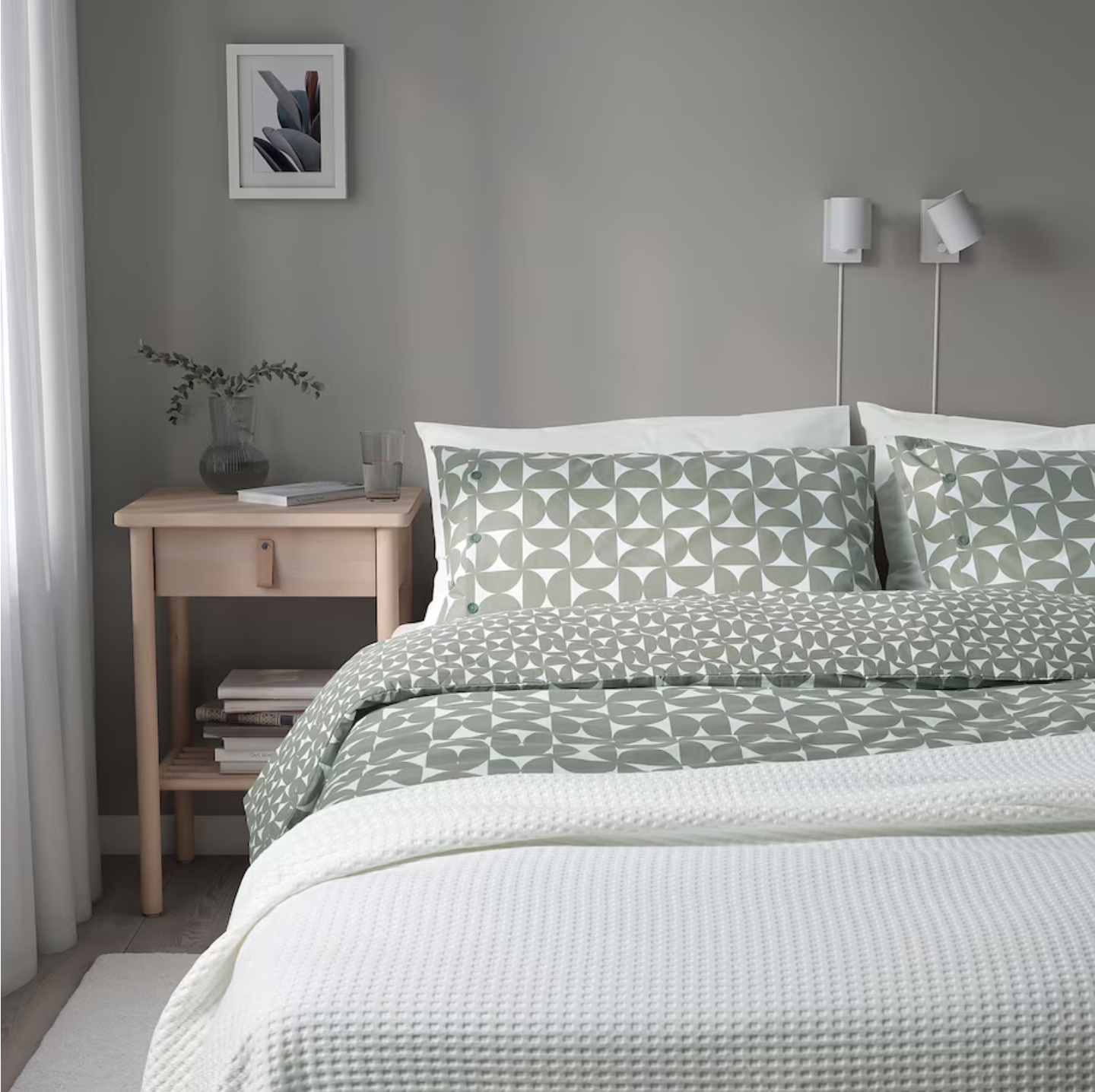 ANGSNEJLIKA Duvet cover and 2 pillowcases, grey/green, 240x220/50x80 cm