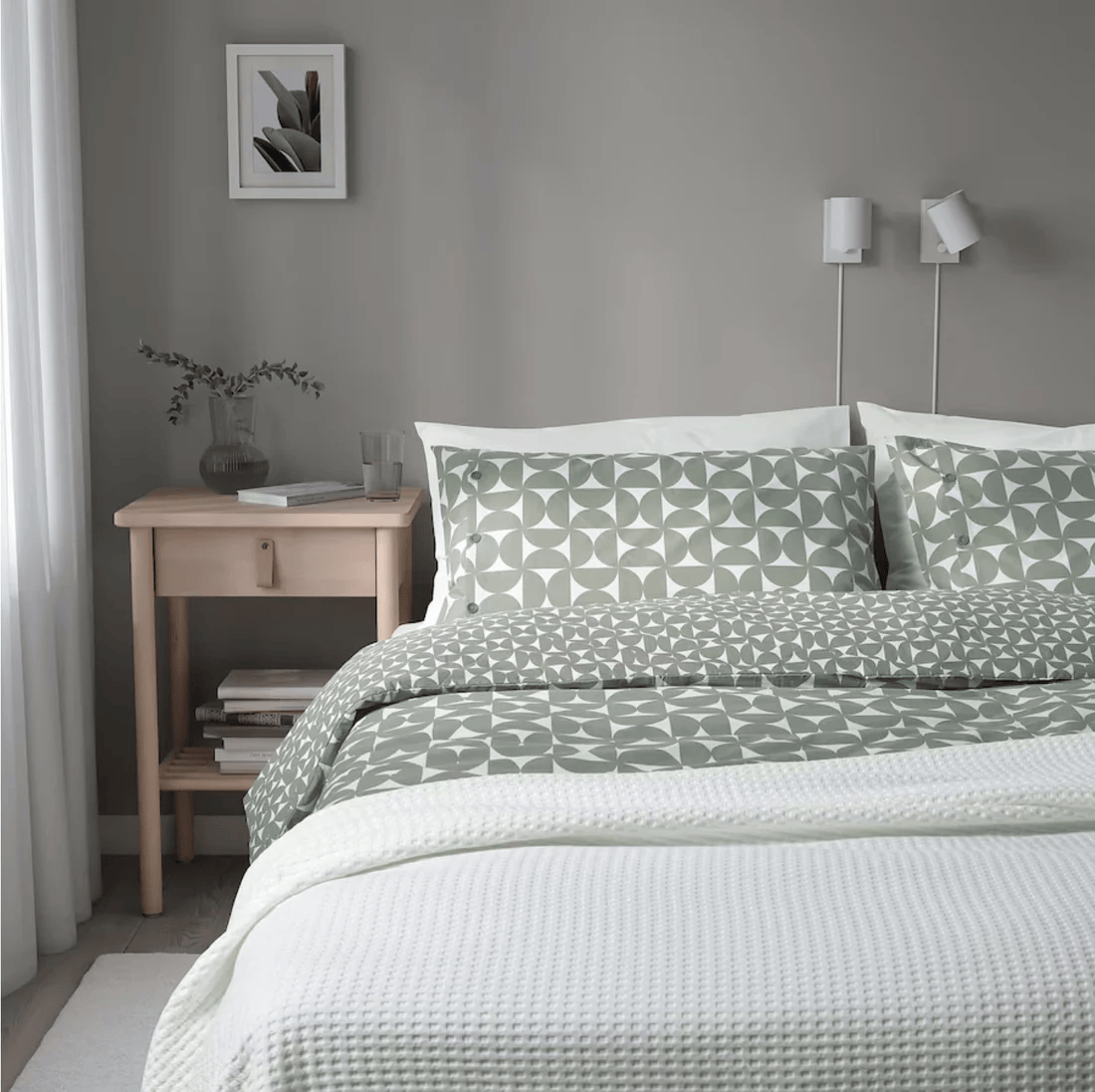 ANGSNEJLIKA Duvet cover pillowcases, grey/green, 150x200/50x80 cm